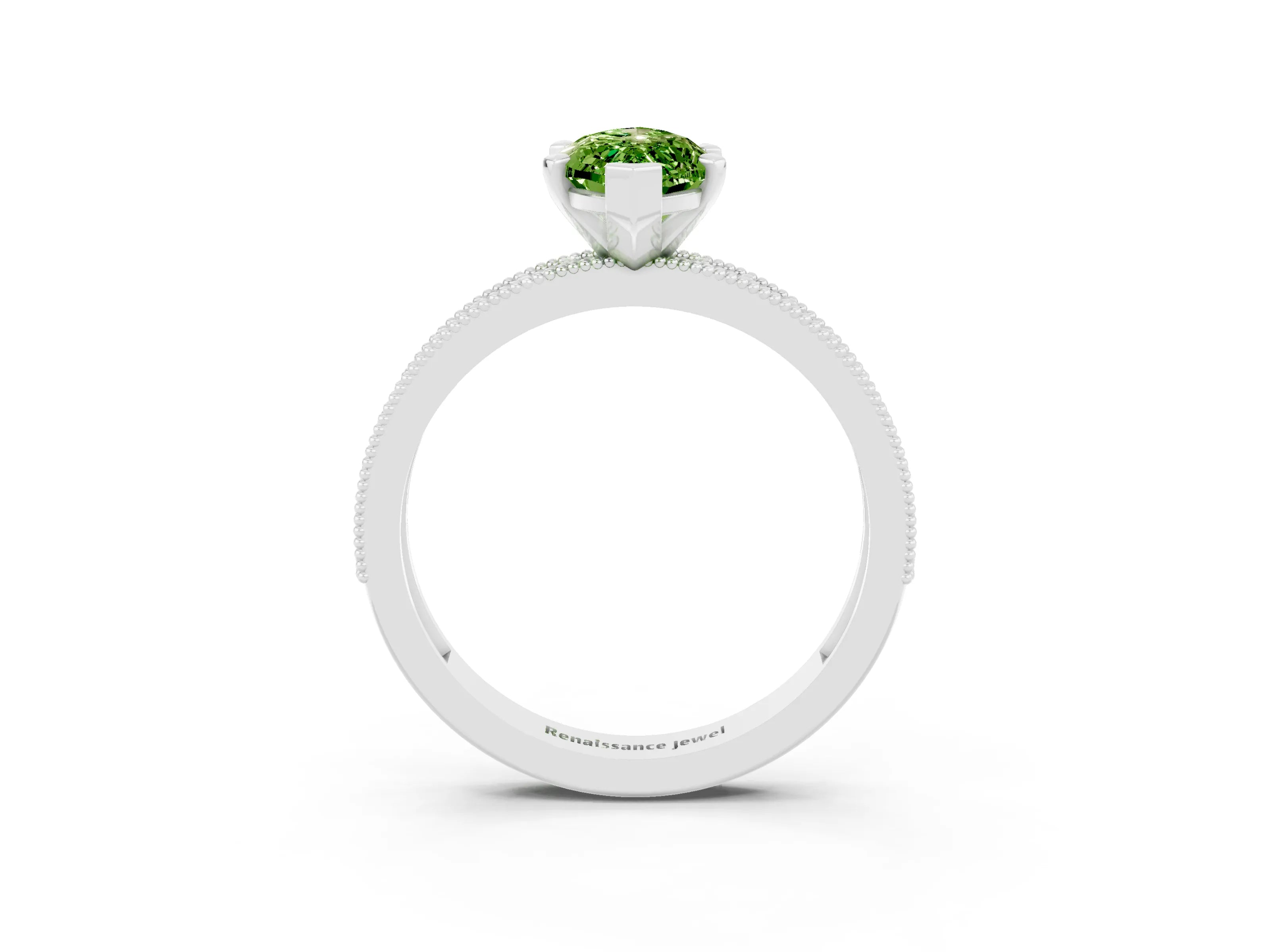 White gold Marquise Cut Peridot Milgrain Pavé Engagement Ring with Four-Prong Setting_3