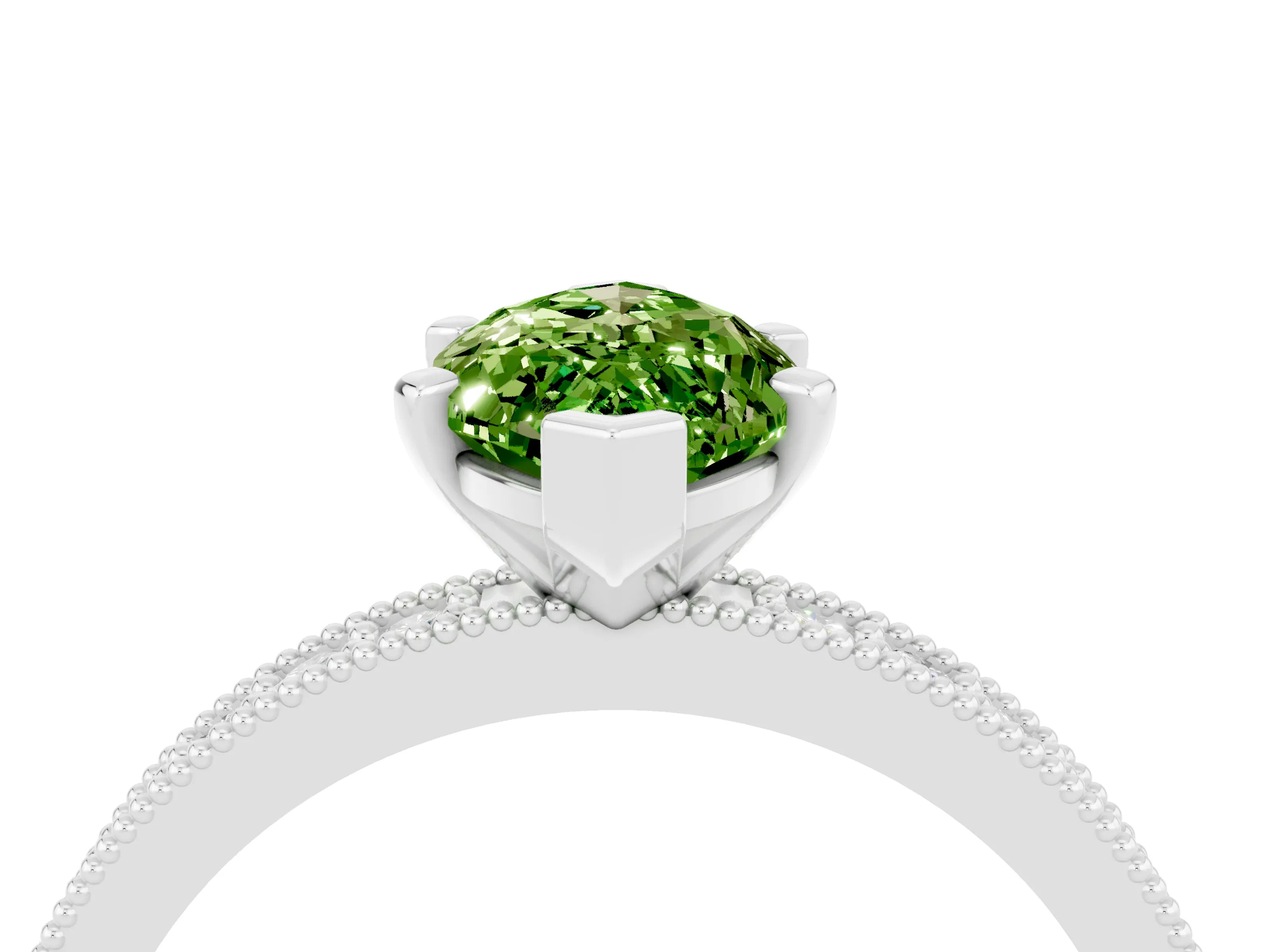 White gold Marquise Cut Peridot Milgrain Pavé Engagement Ring with Four-Prong Setting_4
