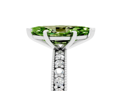 White gold Marquise Cut Peridot Milgrain Pavé Engagement Ring with Four-Prong Setting_5