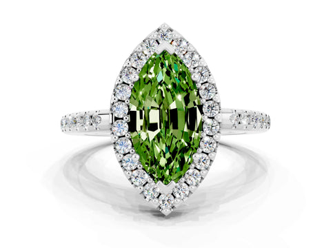 White gold Marquise Cut Peridot Pavé Halo Ring with Four-Prong Setting_12