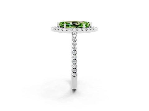 White gold Marquise Cut Peridot Pavé Halo Ring with Four-Prong Setting_14