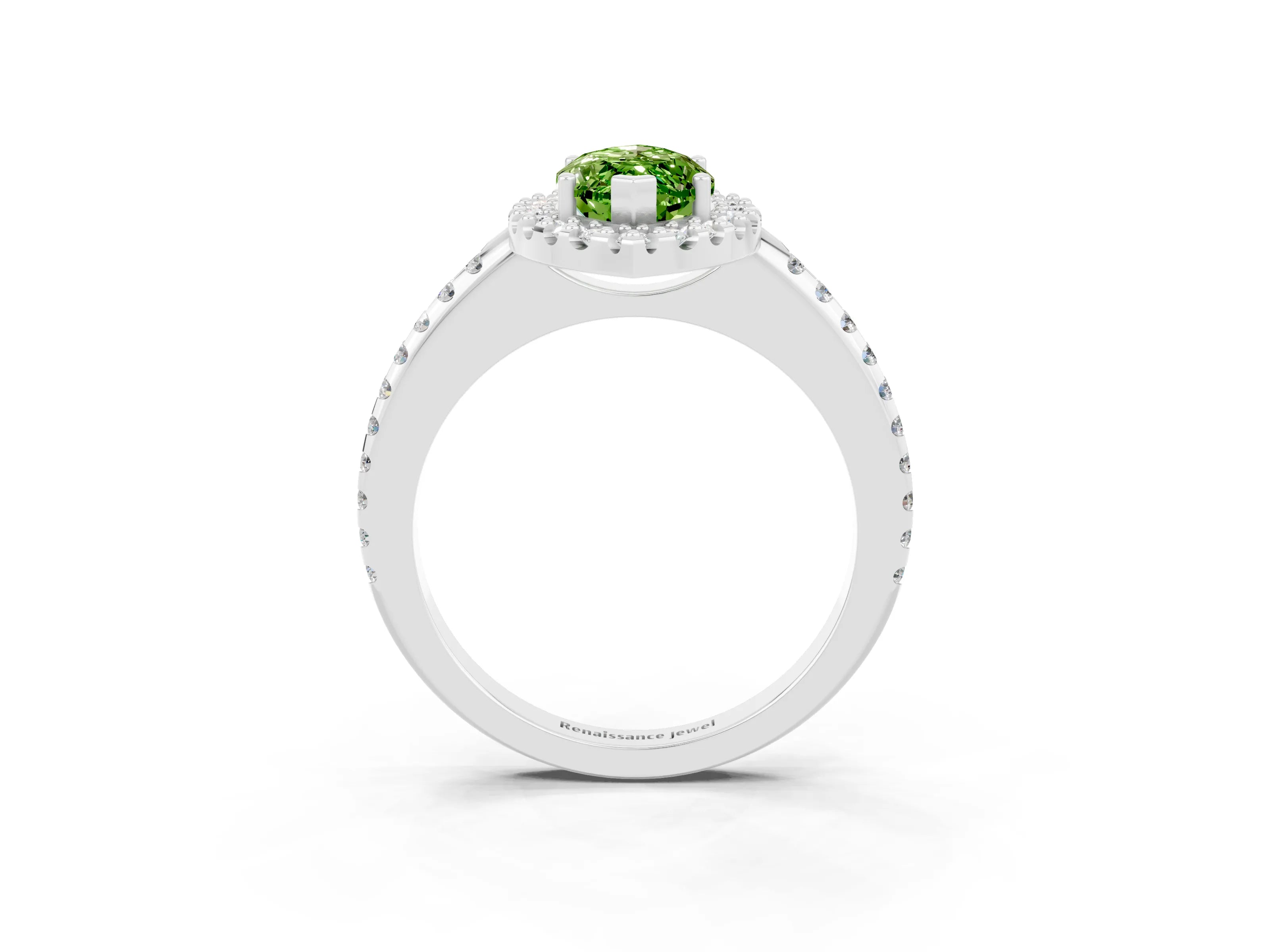 White gold Marquise Cut Peridot Pavé Halo Ring with Four-Prong Setting_15