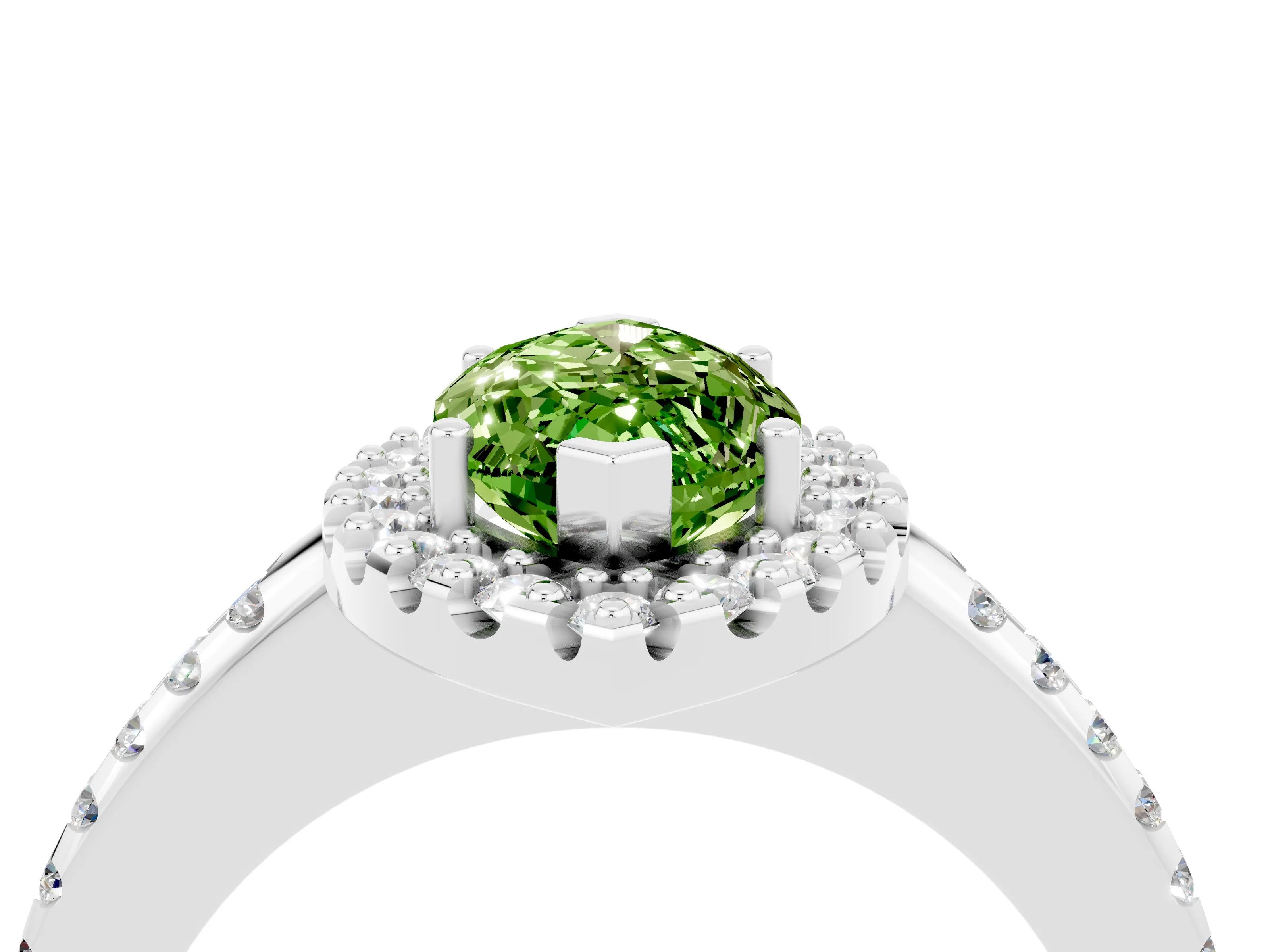 White gold Marquise Cut Peridot Pavé Halo Ring with Four-Prong Setting_16