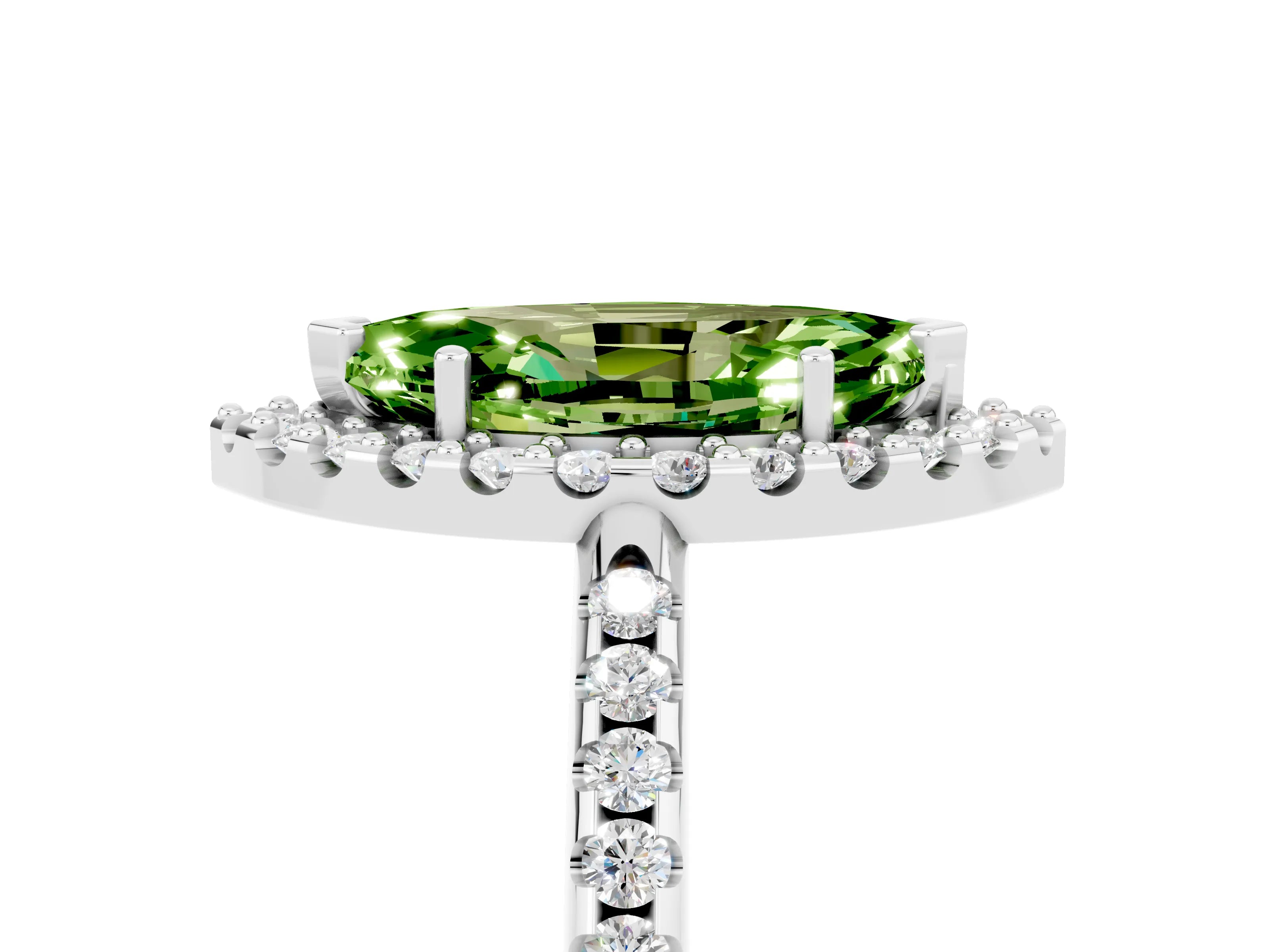 White gold Marquise Cut Peridot Pavé Halo Ring with Four-Prong Setting_17