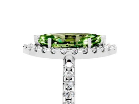White gold Marquise Cut Peridot Pavé Halo Ring with Four-Prong Setting_17