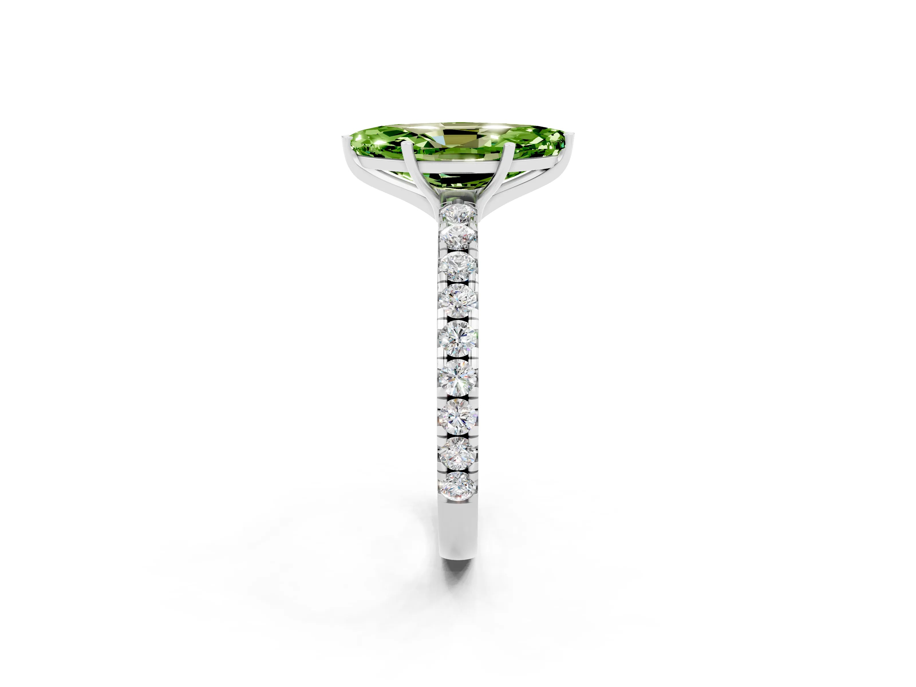 White gold Marquise Cut Peridot Pavé Solitaire Engagement Ring with Four-Prong Setting_14
