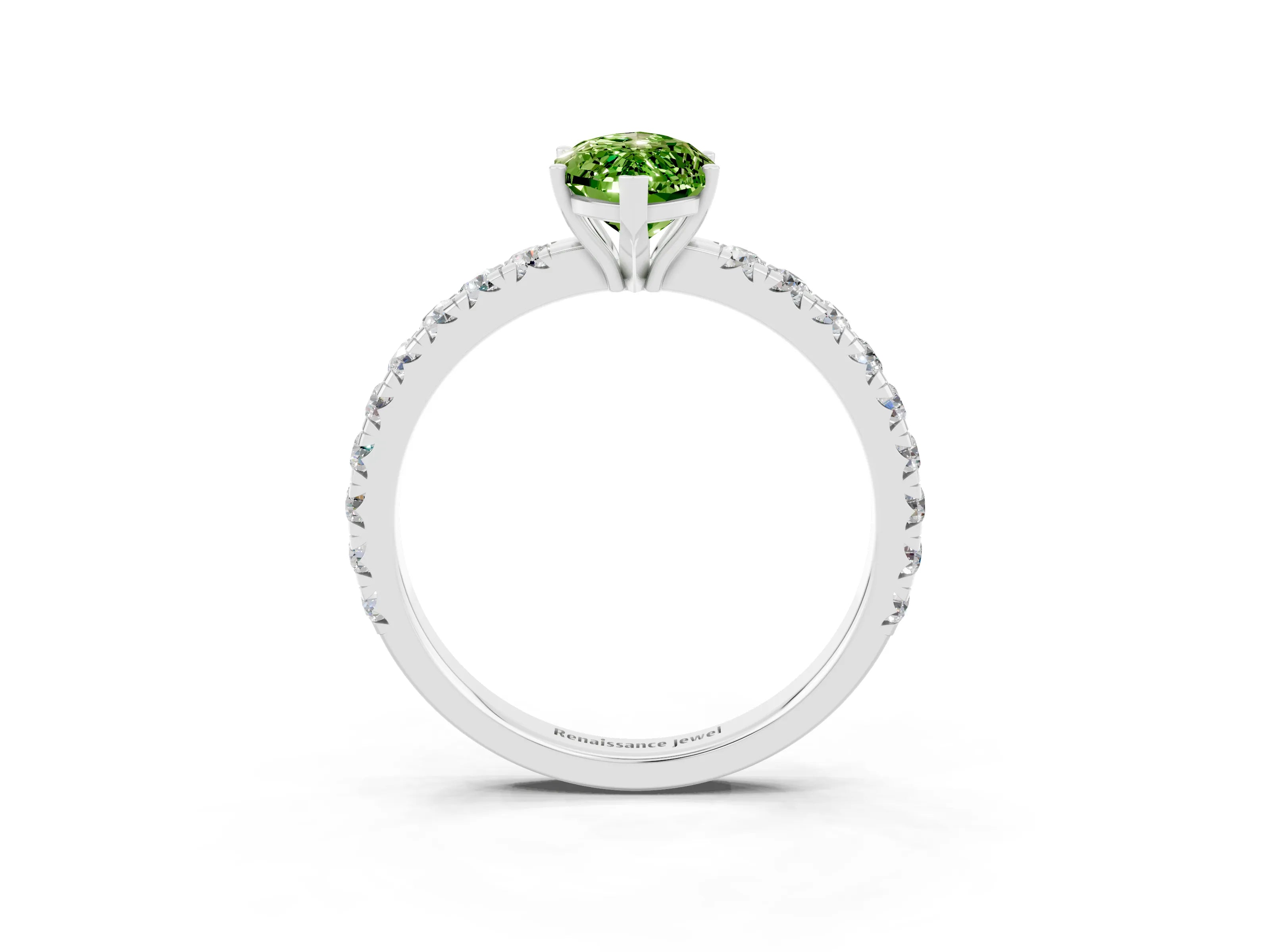 White gold Marquise Cut Peridot Pavé Solitaire Engagement Ring with Four-Prong Setting_15