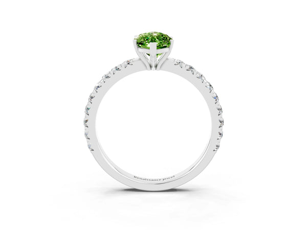 Silver Marquise Cut Peridot Pavé Solitaire Engagement Ring with Four-Prong Setting