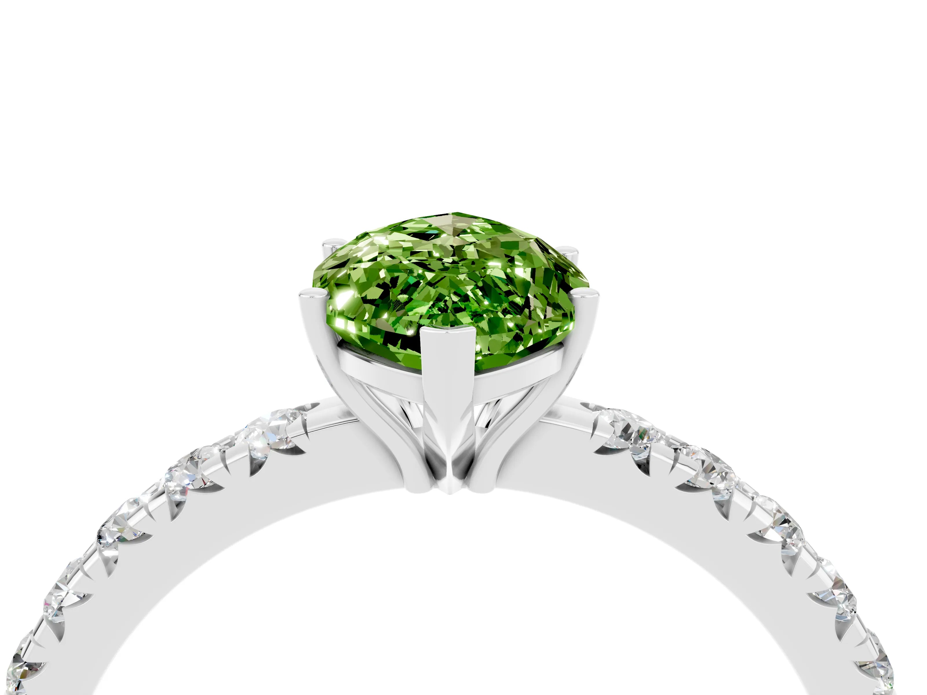 White gold Marquise Cut Peridot Pavé Solitaire Engagement Ring with Four-Prong Setting_16
