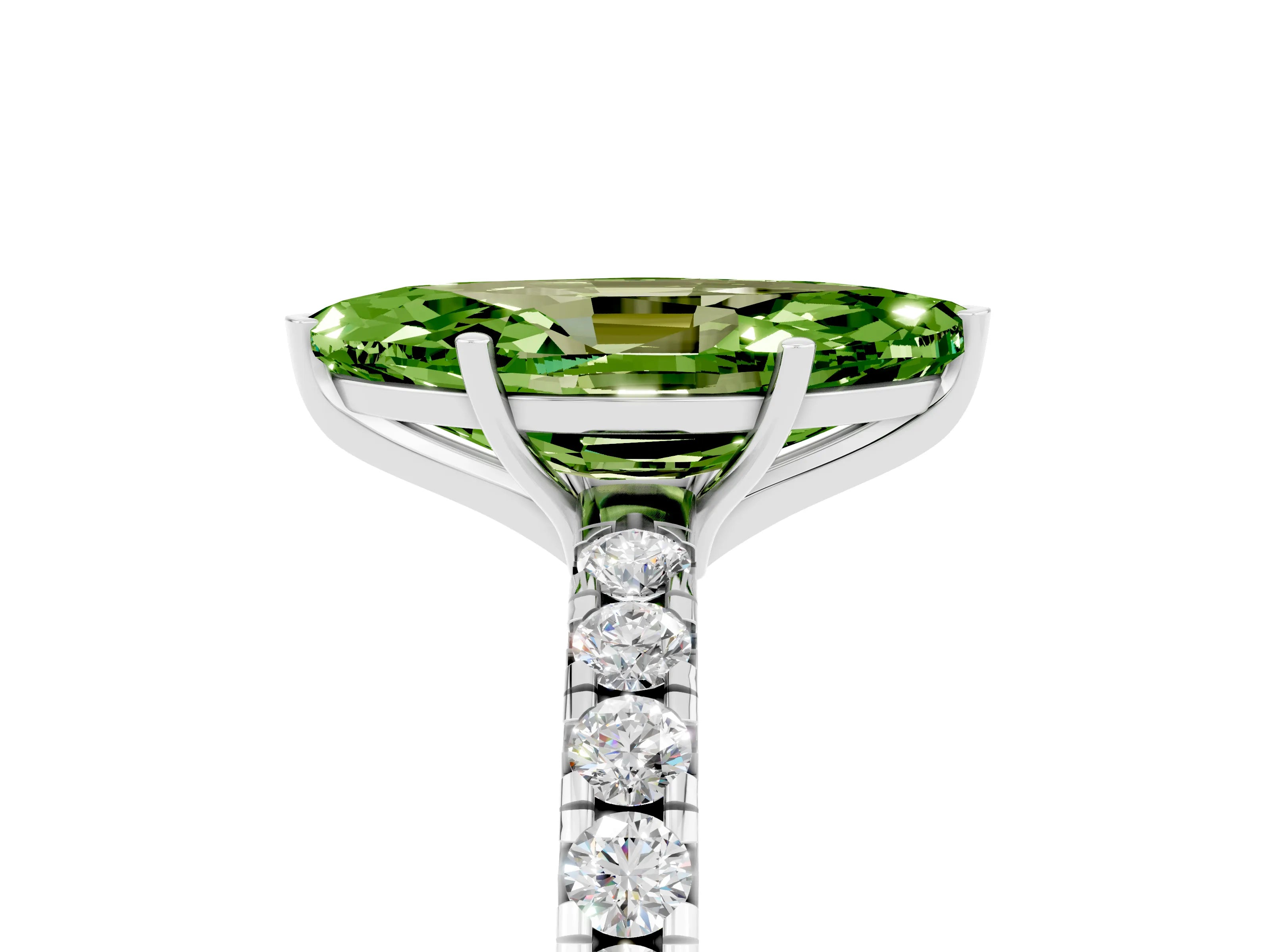 White gold Marquise Cut Peridot Pavé Solitaire Engagement Ring with Four-Prong Setting_17