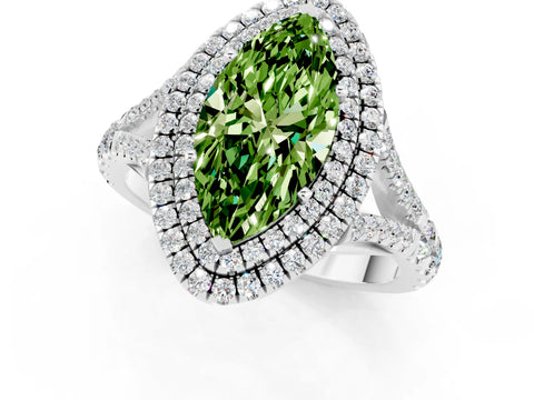White gold Marquise Cut Peridot Pavé Split Shank Double Halo Engagement Ring_1