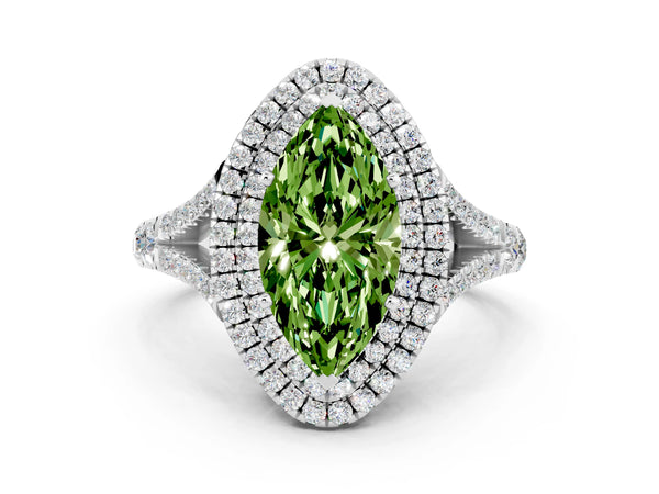 White gold Marquise Cut Peridot Pavé Split Shank Double Halo Engagement Ring