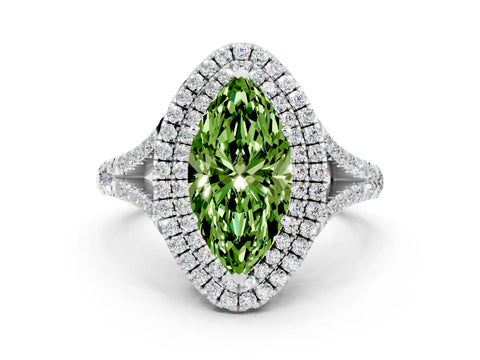 White gold Marquise Cut Peridot Pavé Split Shank Double Halo Engagement Ring