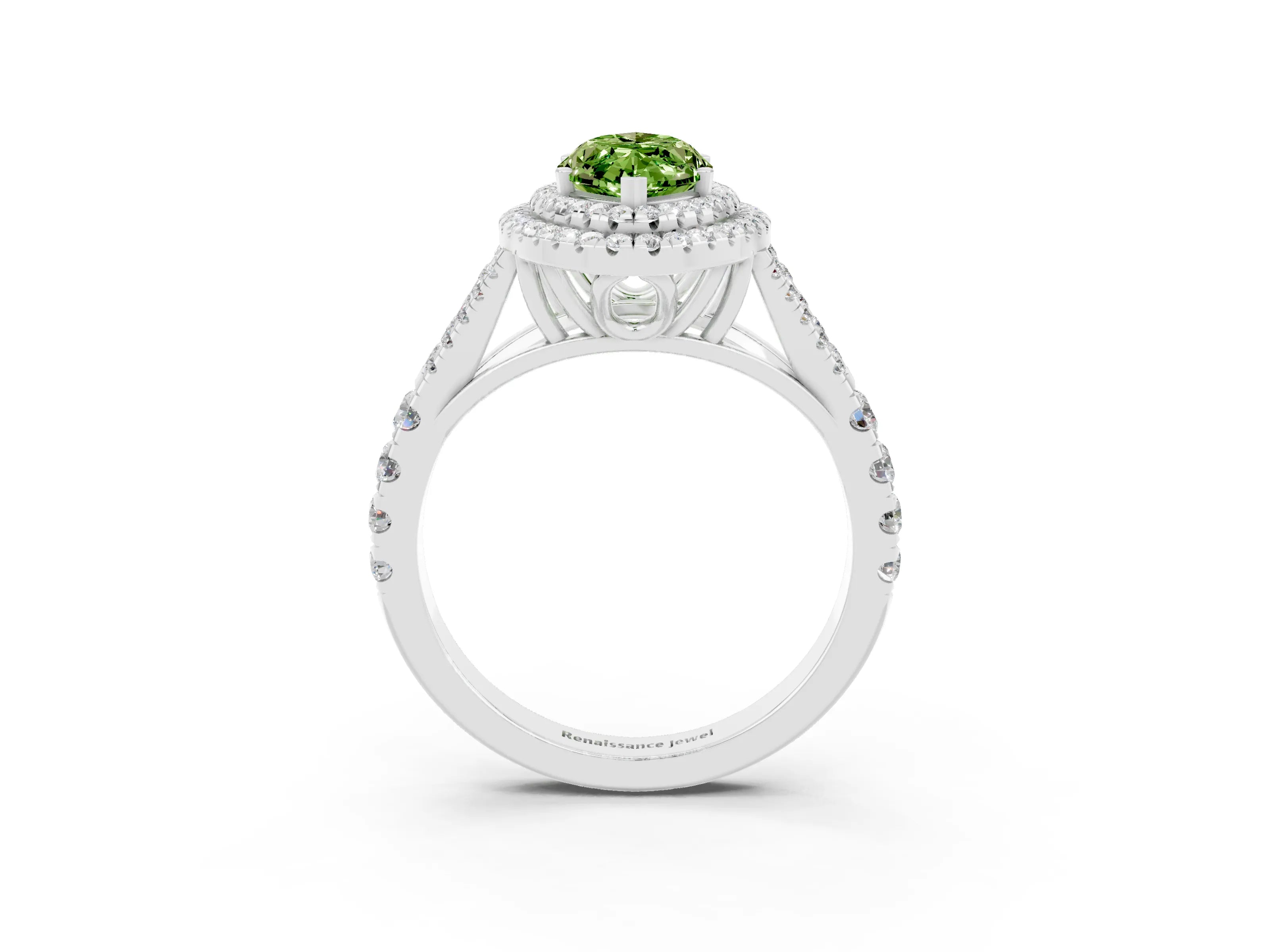 White gold Marquise Cut Peridot Pavé Split Shank Double Halo Engagement Ring_3