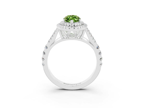 Platinum Marquise Cut Peridot Pavé Split Shank Double Halo Engagement Ring