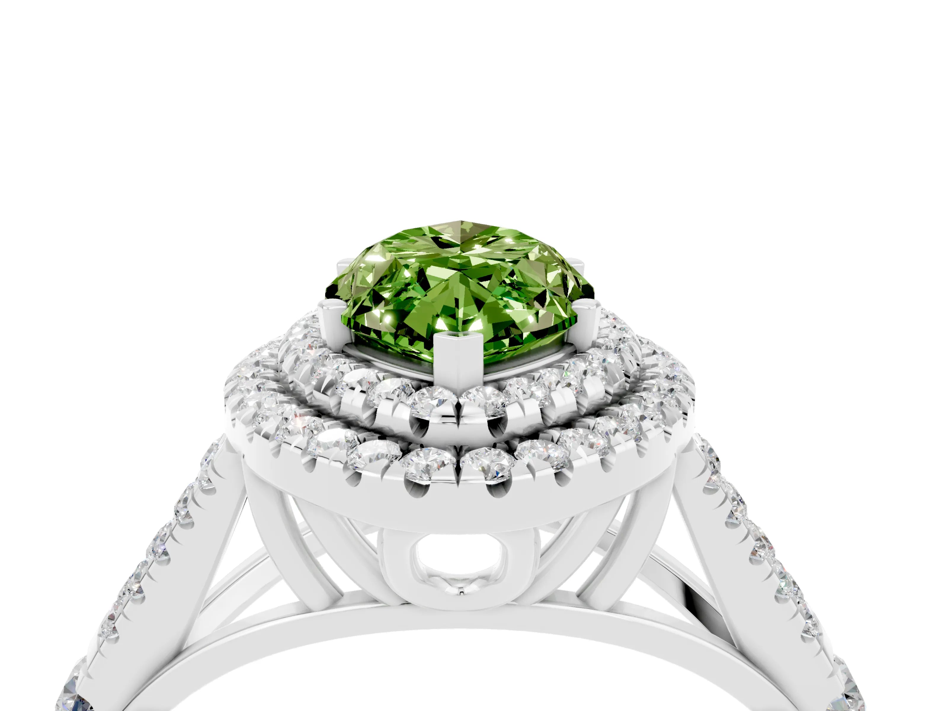 White gold Marquise Cut Peridot Pavé Split Shank Double Halo Engagement Ring_4