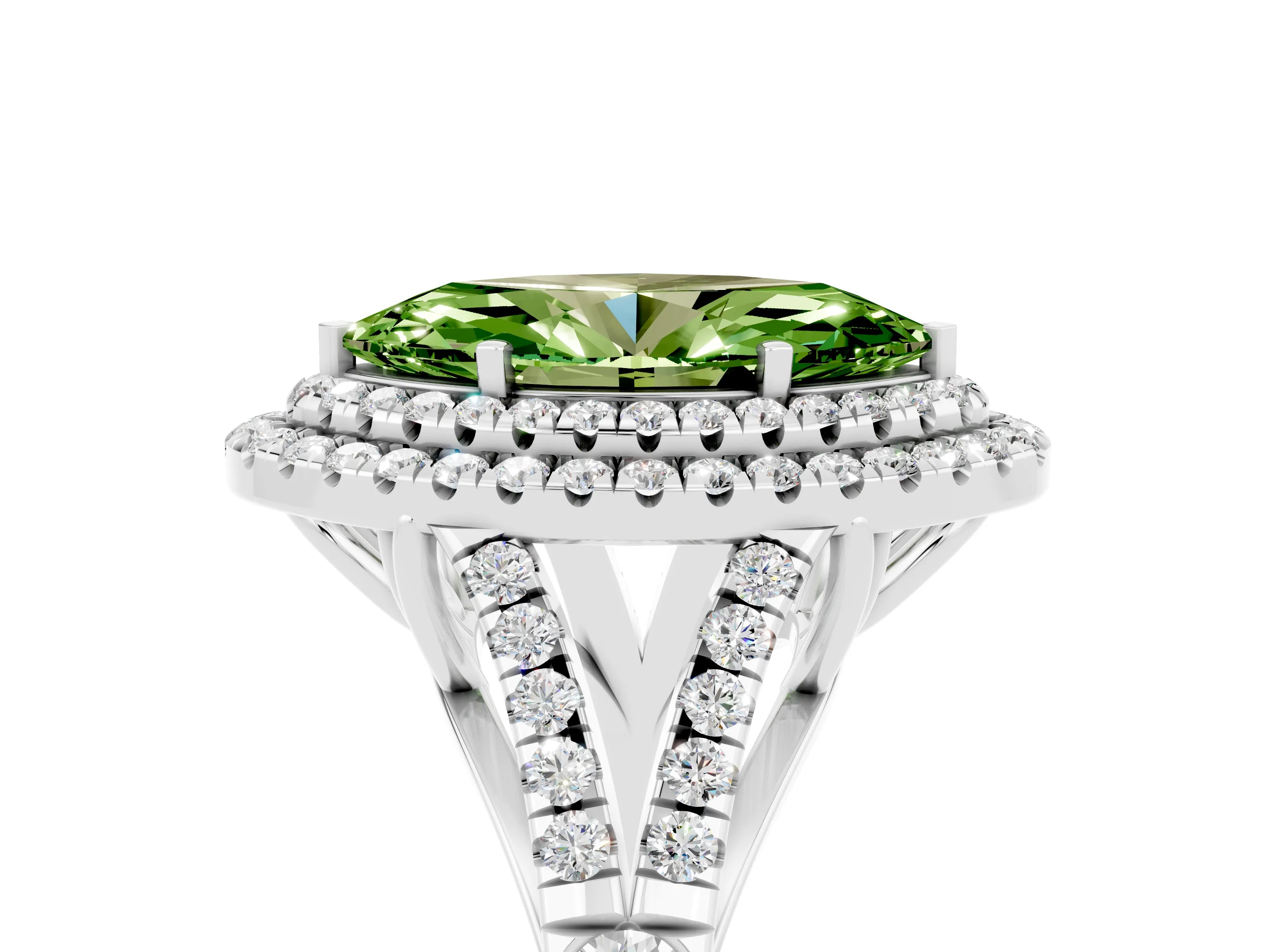White gold Marquise Cut Peridot Pavé Split Shank Double Halo Engagement Ring_5
