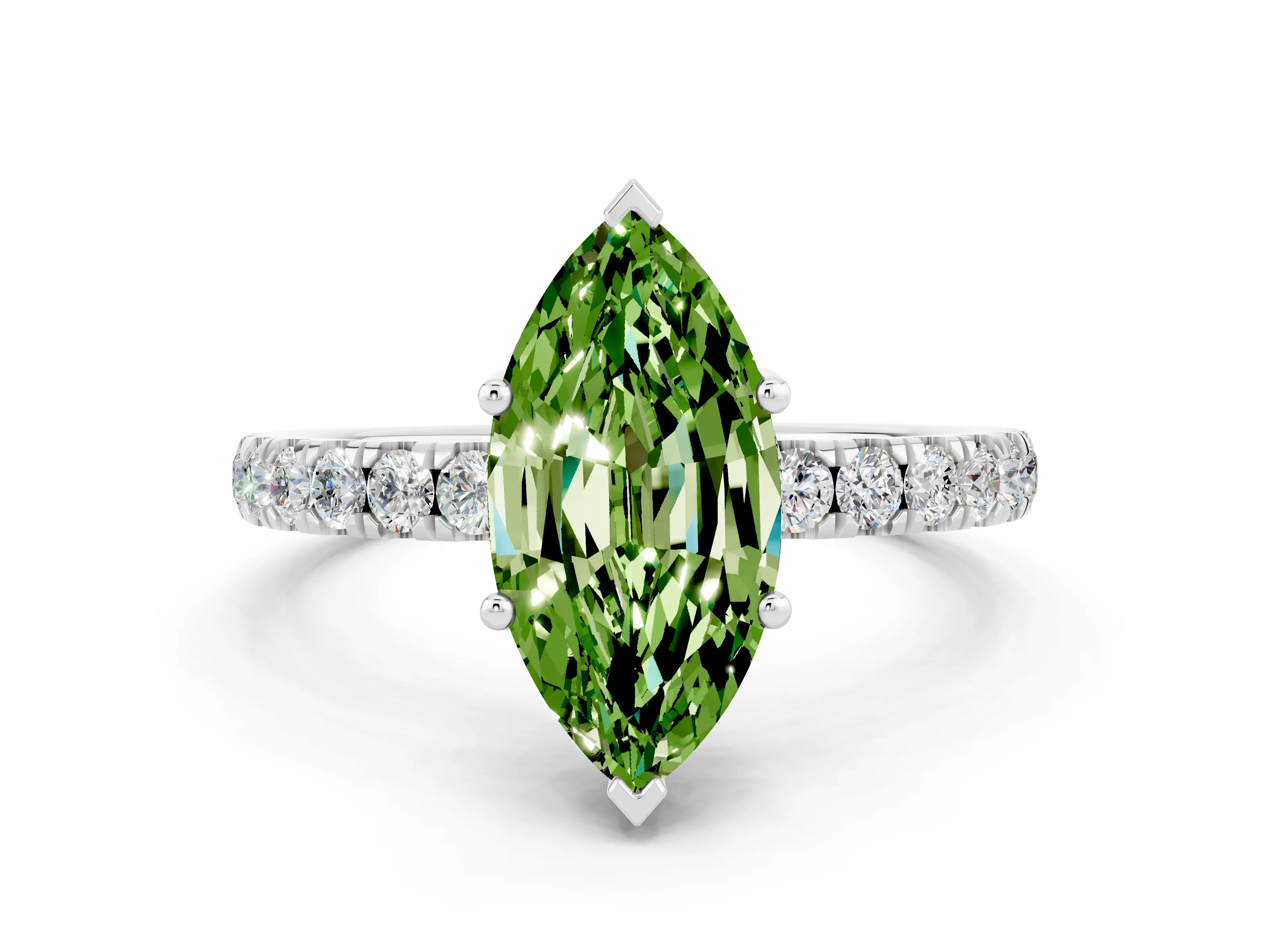 White gold Marquise Cut Peridot Pave Band Solitaire Ring with Four-Prong Setting_24