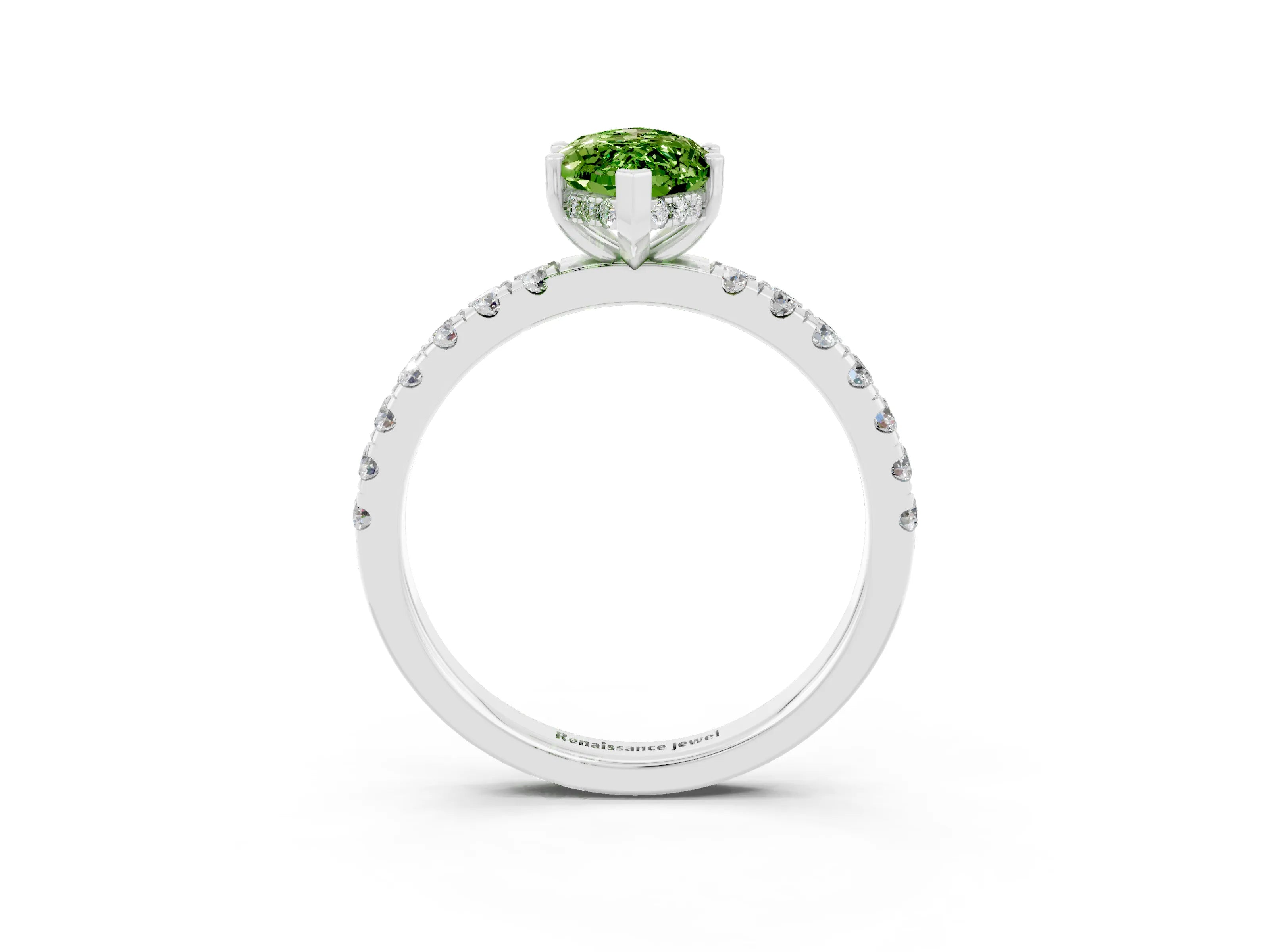 White gold Marquise Cut Peridot Pave Band Solitaire Ring with Four-Prong Setting_27