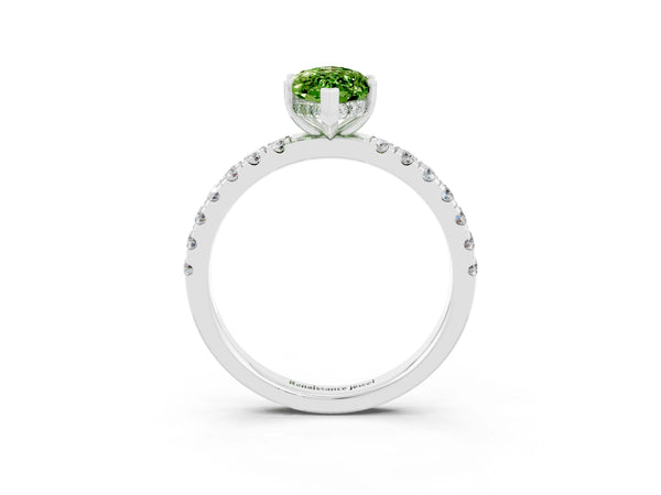 White gold Marquise Cut Peridot Pave Band Solitaire Ring with Round  and Prong Setting