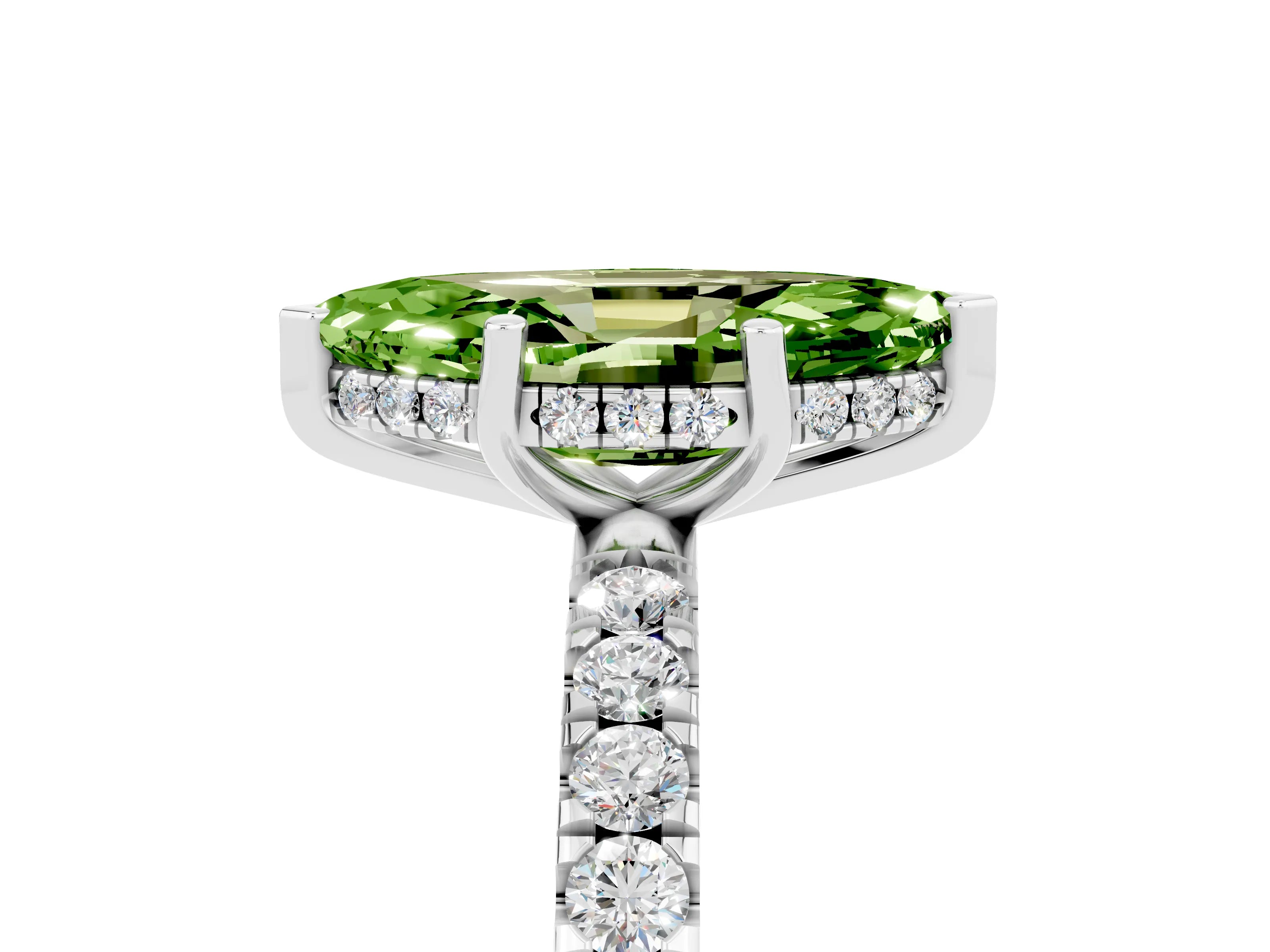 White gold Marquise Cut Peridot Pave Band Solitaire Ring with Four-Prong Setting_29