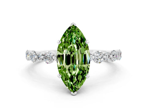 White gold Marquise Cut Peridot Prong Set Engagement Ring with Pavé Band
