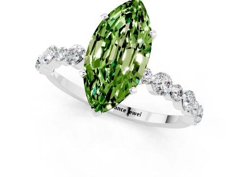White gold Marquise Cut Peridot Prong Set Engagement Ring with Pavé Band_1