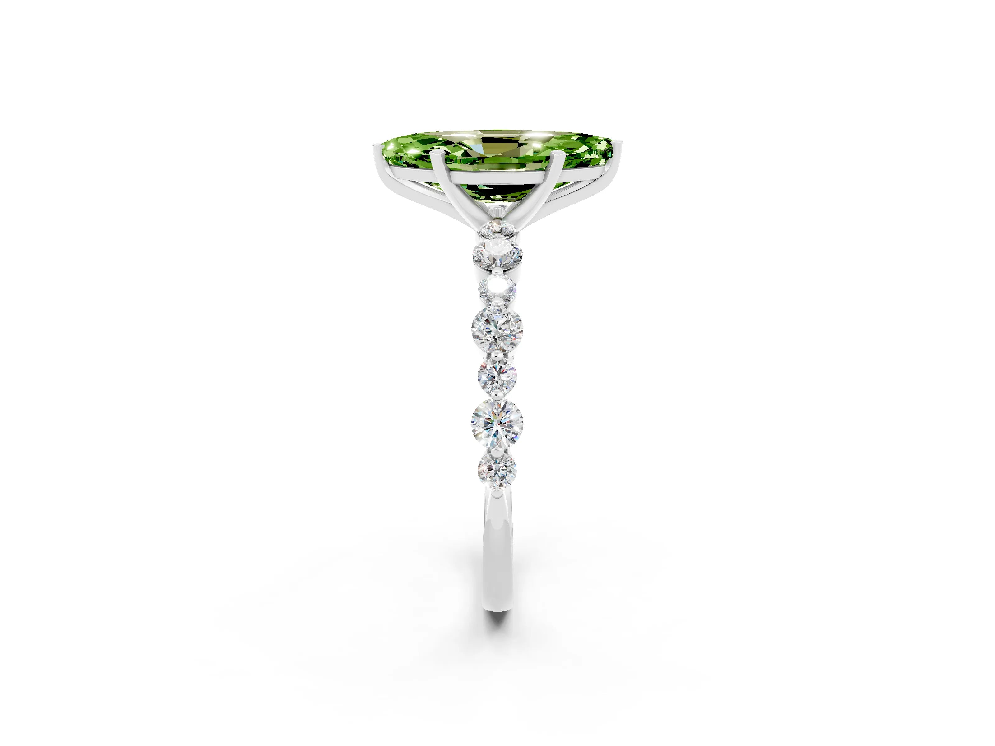 White gold Marquise Cut Peridot Prong Set Engagement Ring with Pavé Band_2