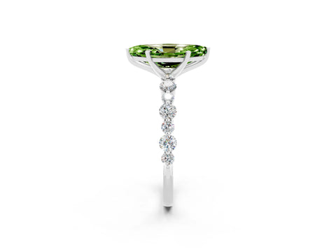 White gold Marquise Cut Peridot Prong Set Engagement Ring with Pavé Band_2