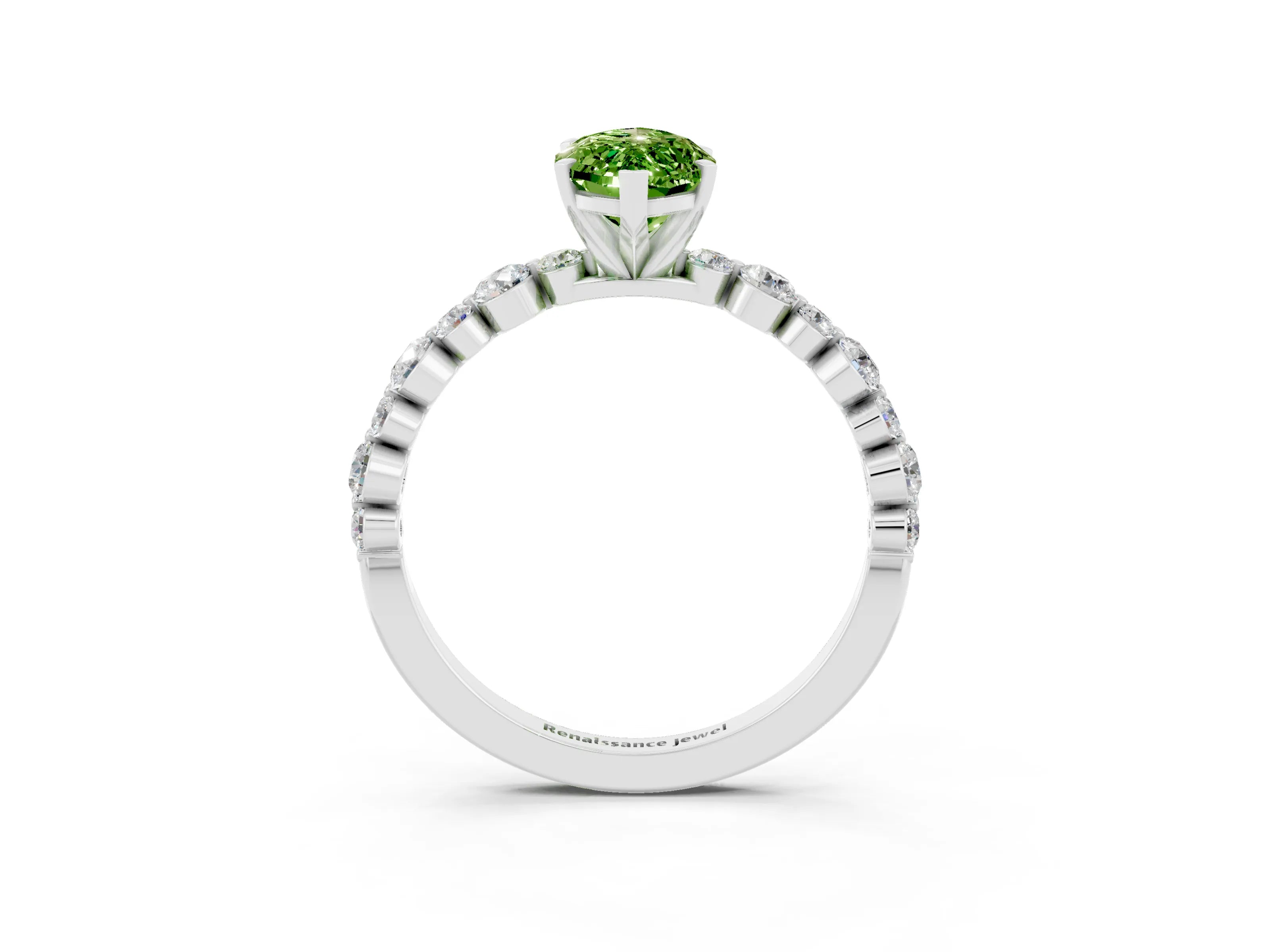 White gold Marquise Cut Peridot Prong Set Engagement Ring with Pavé Band_3