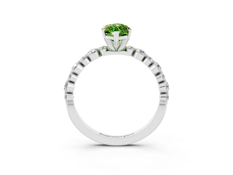 White gold Marquise Cut Peridot Prong Set Engagement Ring with Pavé Band_3