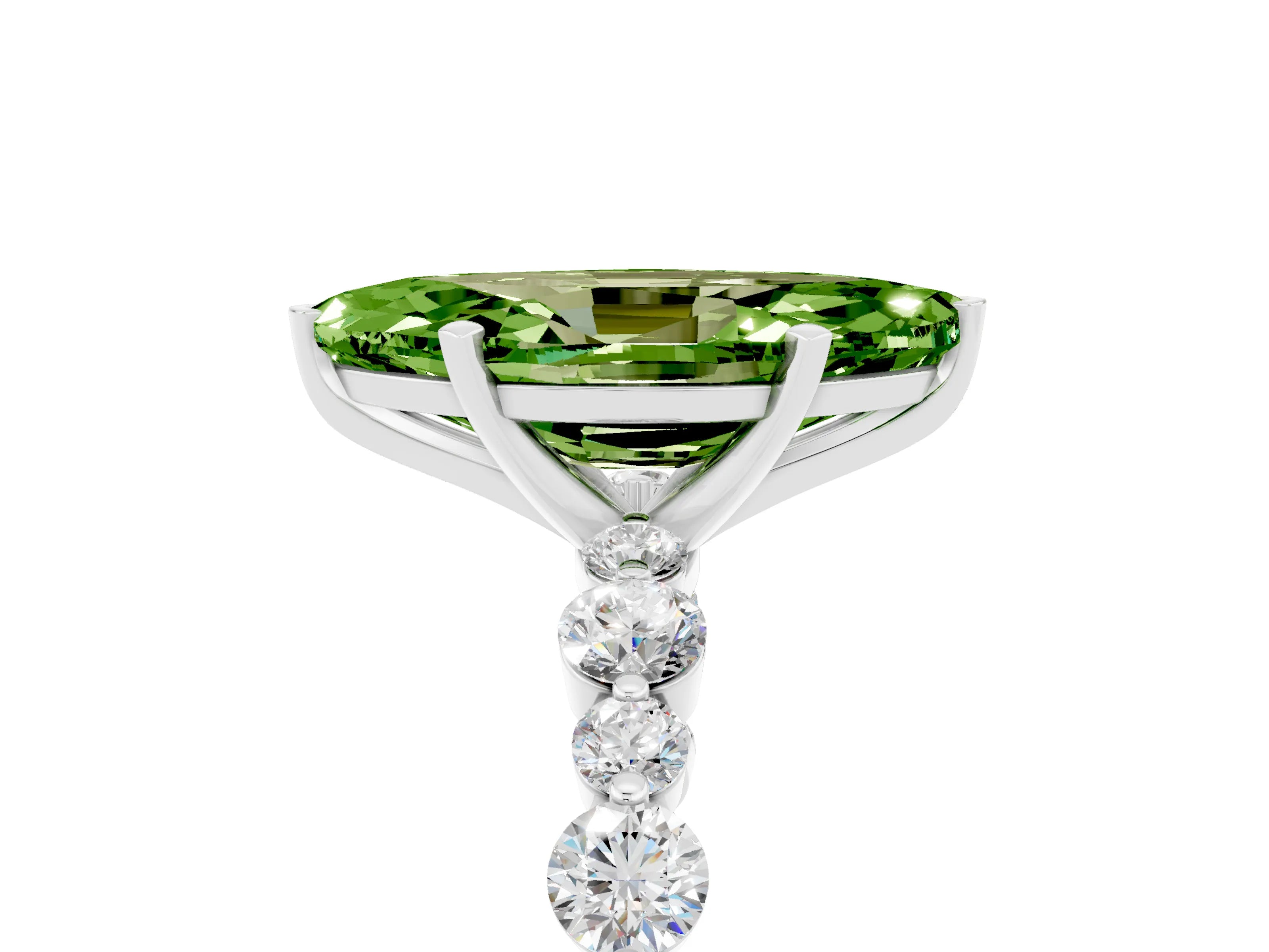 White gold Marquise Cut Peridot Prong Set Engagement Ring with Pavé Band_5