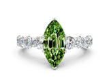 White gold Marquise Cut Peridot Prong Setting with Side Stones on a Pave Band