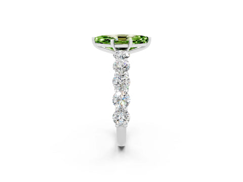 White gold Marquise Cut Peridot Prong Setting with Side Stones on a Pave Band_2