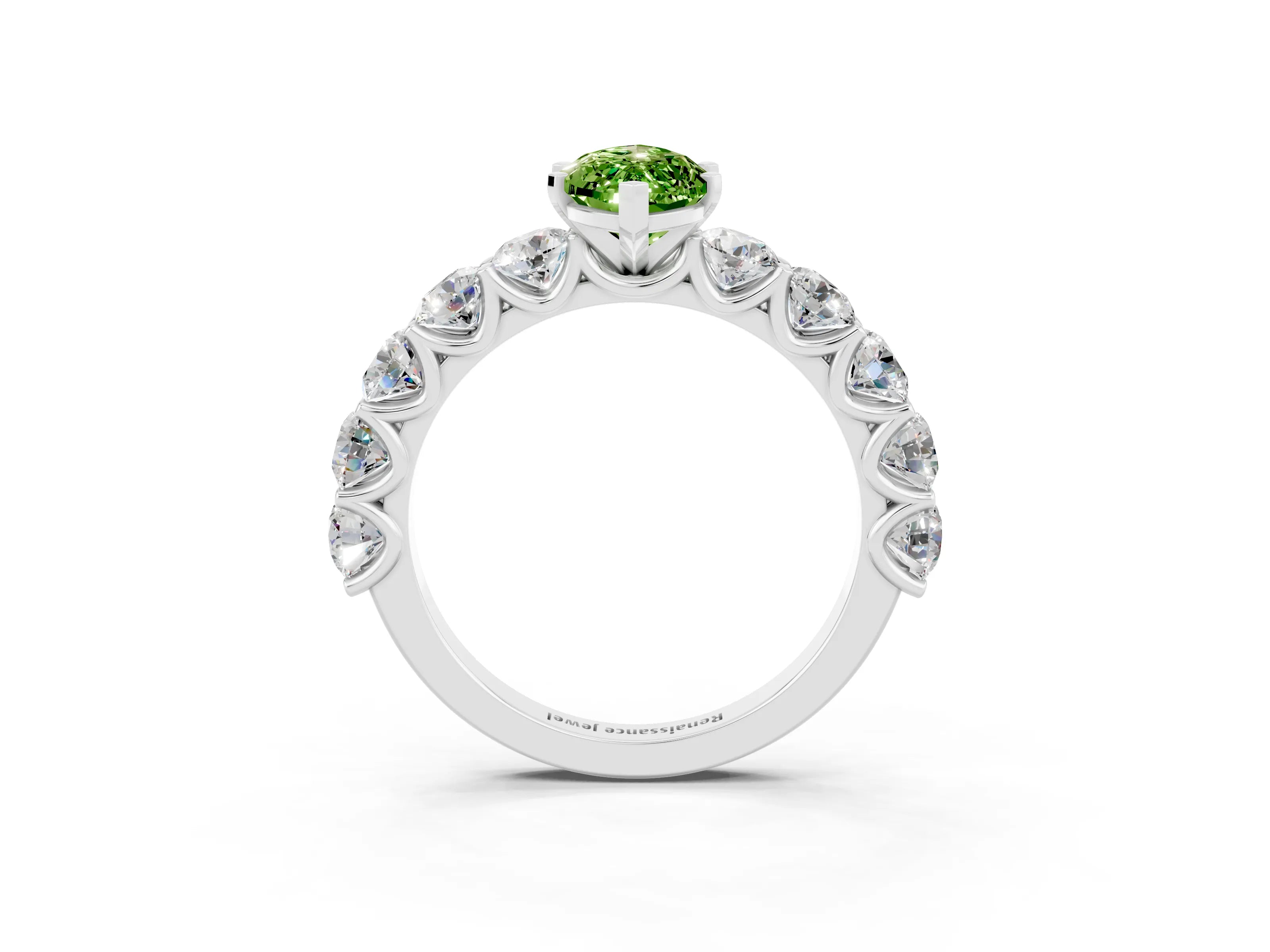 White gold Marquise Cut Peridot Prong Setting with Side Stones on a Pave Band_3