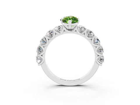 White gold Marquise Cut Peridot Prong Setting with Side Stones on a Pave Band_3