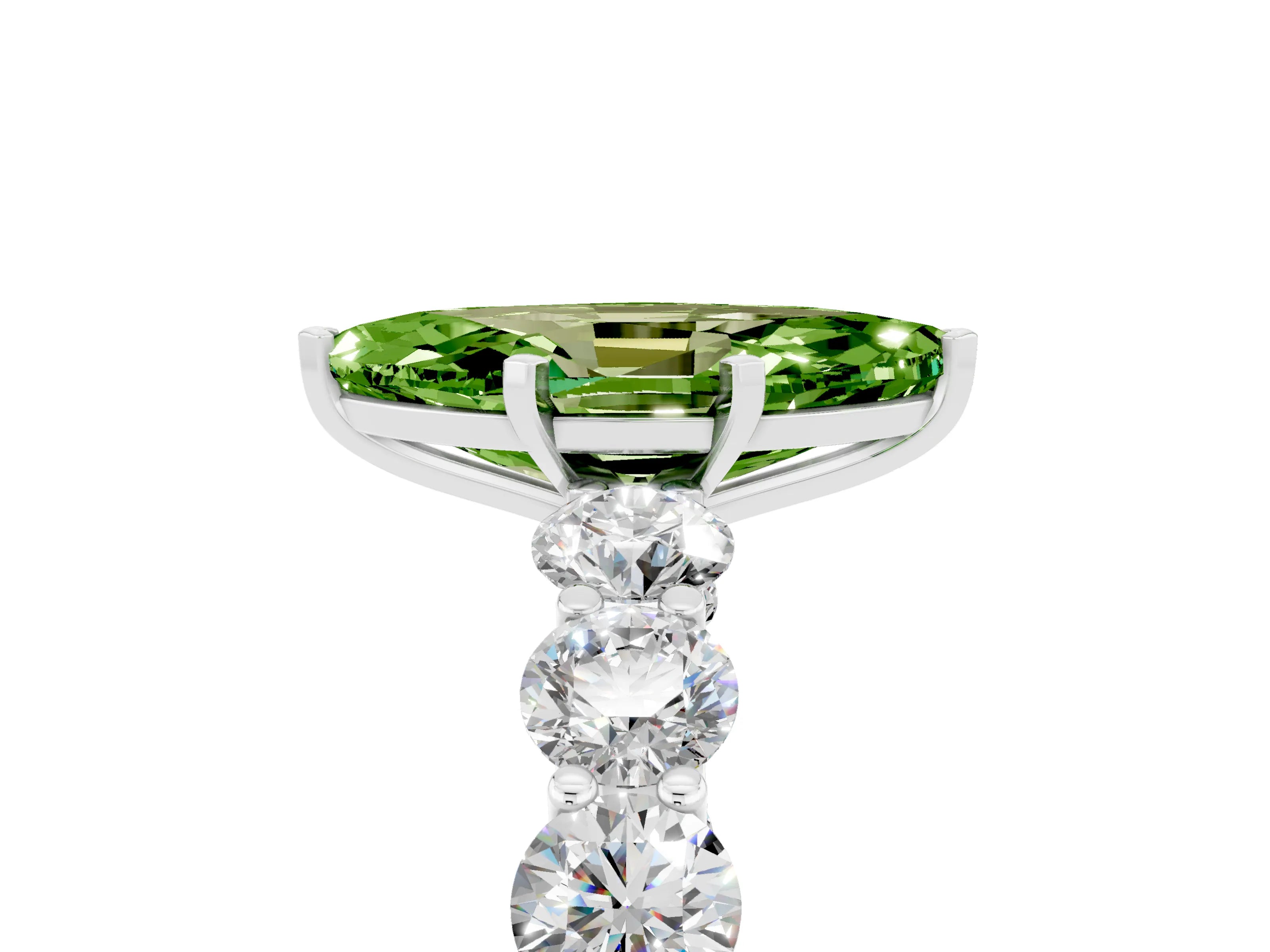 White gold Marquise Cut Peridot Prong Setting with Side Stones on a Pave Band_5