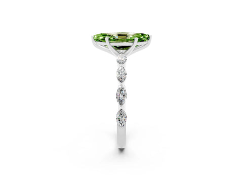 White gold Marquise Cut Peridot Ring with Marquise Side Stones and Prong Setting_2