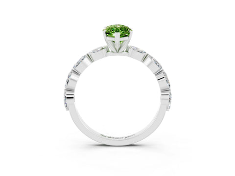 White gold Marquise Cut Peridot Ring with Marquise Side Stones and Prong Setting_3