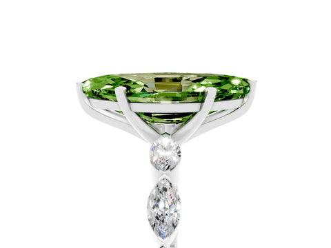 White gold Marquise Cut Peridot Ring with Marquise Side Stones and Prong Setting_5