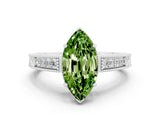 White gold Marquise Cut Peridot Ring with Milgrain Pavé Band and Four-Prong Setting_12