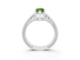 White gold Marquise Cut Peridot Ring with Milgrain Pavé Band and Four-Prong Setting_15