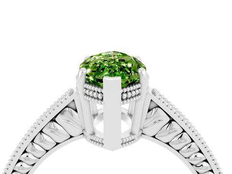 White gold Marquise Cut Peridot Ring with Milgrain Pavé Band and Four-Prong Setting_16