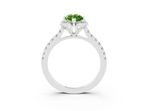 White gold Marquise Cut Peridot Ring with Pavé Band and Floral Prong Setting_3