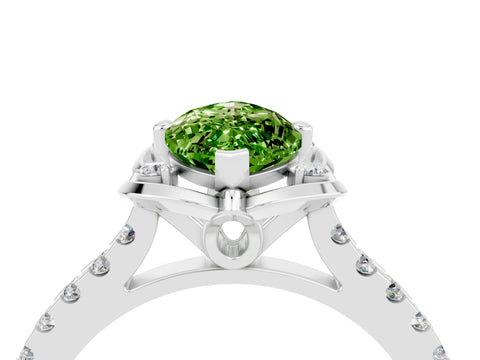 White gold Marquise Cut Peridot Ring with Pavé Band and Floral Prong Setting_4