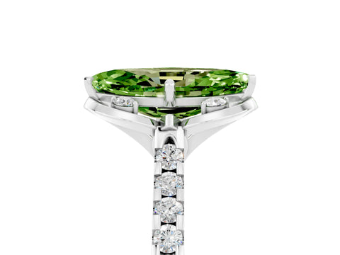 White gold Marquise Cut Peridot Ring with Pavé Band and Floral Prong Setting_5