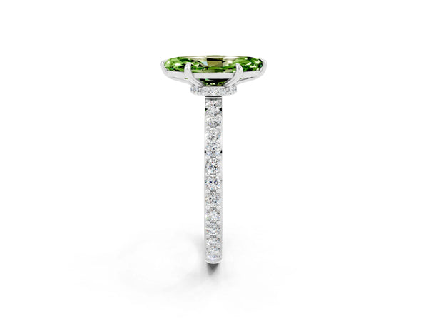 Platinum Marquise Cut Peridot Pavé Engagement Ring with Round  Accents and Prong Setting