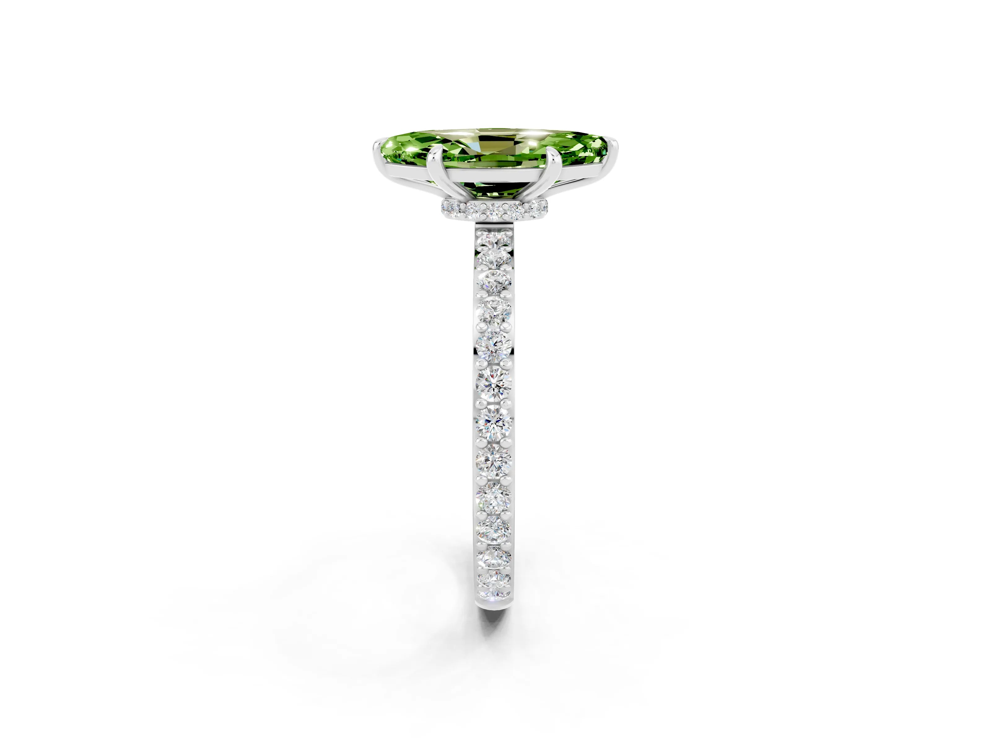 White gold Marquise Cut Peridot Ring with Pavé Band and Four-Prong Setting_2