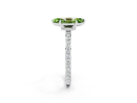 White gold Marquise Cut Peridot Ring with Pavé Band and Four-Prong Setting_2