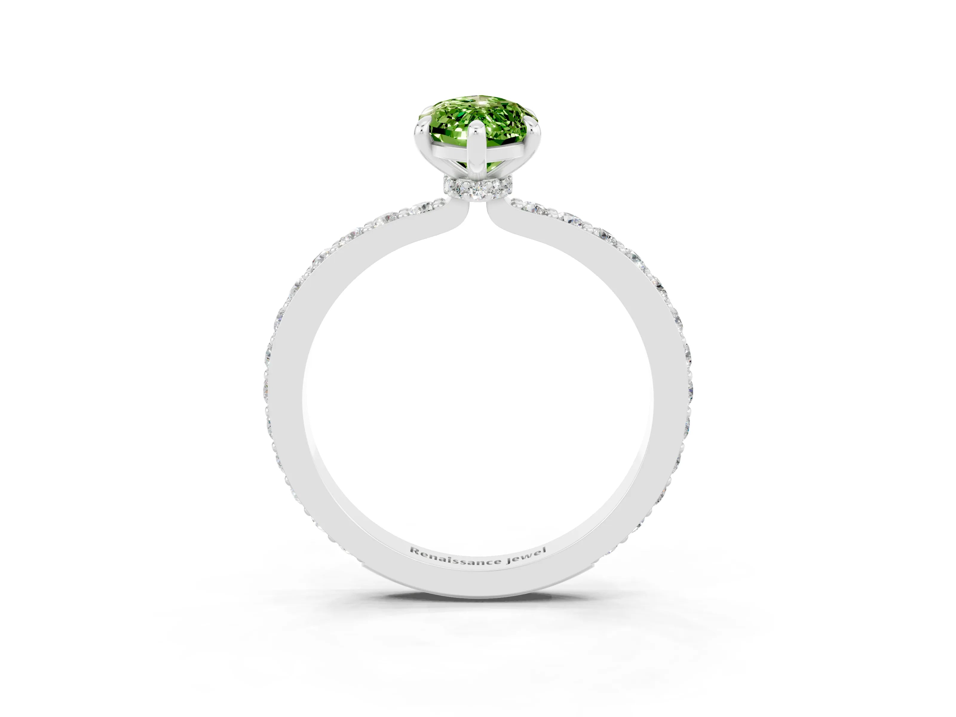 White gold Marquise Cut Peridot Ring with Pavé Band and Four-Prong Setting_3